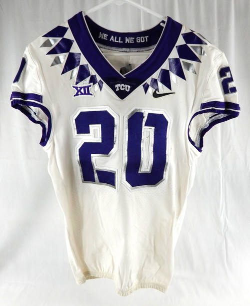2019-22 Texas Christian TCU Frogs #20 Game Used White Jersey Football NP R 40 4