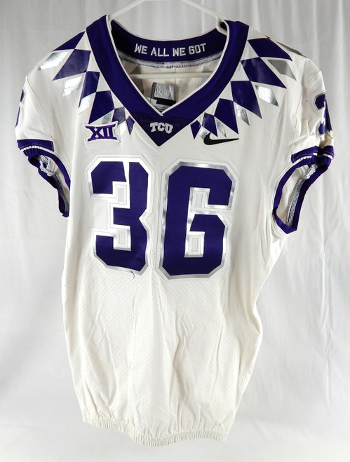 2019-22 Texas Christian TCU Frogs #36 Game Used White Jersey Football NP R 44 5