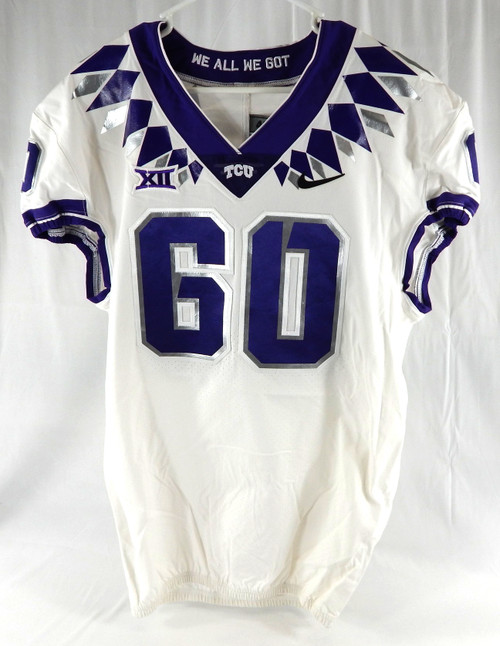 2019-22 Texas Christian TCU Frogs #60 Game Used White Jersey Football NP R 48 64