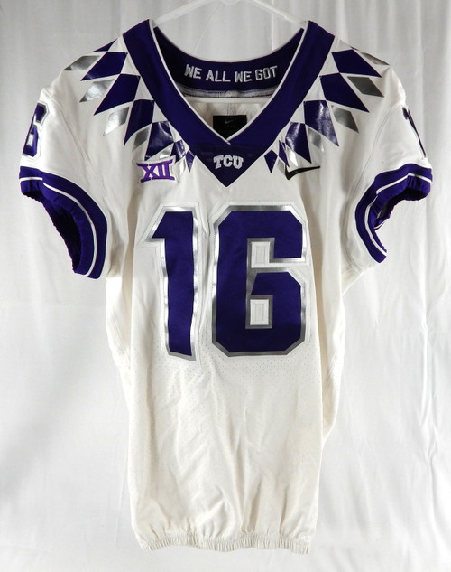 2023-24 Texas Christian TCU Frogs #16 Game Used White Jersey Football NP R 40 23