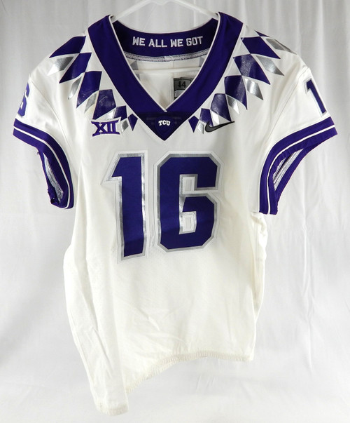 2019-22 Texas Christian TCU Frogs #16 Game Used White Jersey Football NP R 44 43