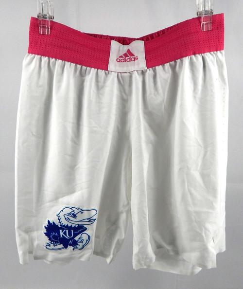 2020-21 Kansas Jayhawks Game Issued White Shorts Breast Cancer Basketball M 08