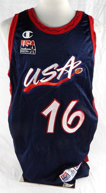 1998 Team USA Basketball #16 Game Issued Blue Jersey 48 137