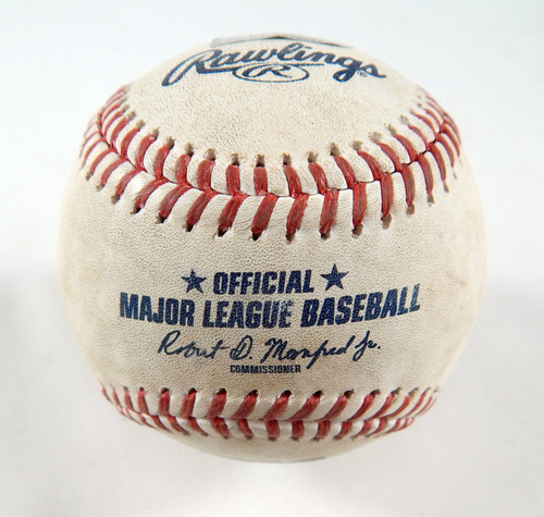 2023 Cardinals Nationals Game Used Baseball Miles Mikolas Keibert Ruiz lineout9