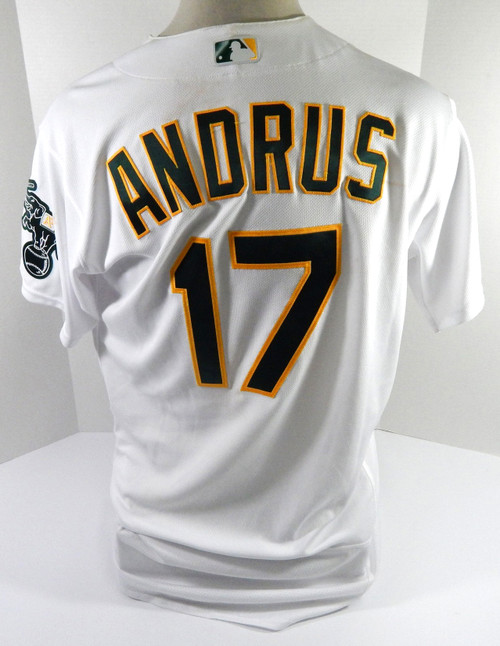 2021 Oakland Athletics Elvis Andrus #17 Game Used White Jersey 1 Game 1 Hit 46 8