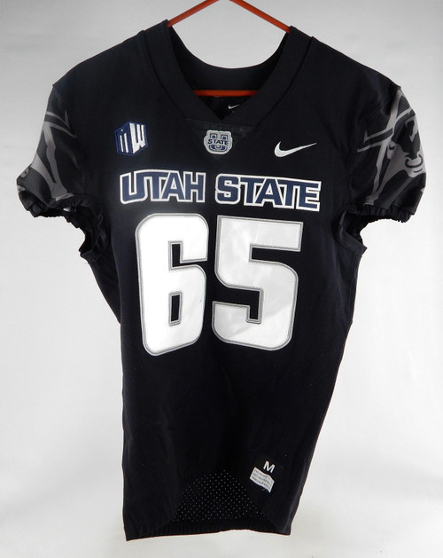 2021 Utah State Aggies #65 Game Used Black Out Jersey Name Plate Removed M 040