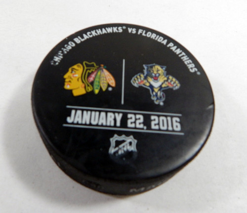 2016 Florida Panther Chicago Blackhawks Game Used Black WarmUp Puck Limited Ed 6