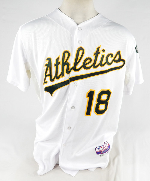 2014 Oakland Athletics Alberto Callaspo #18 Game Issued Pos Used White Jersey 3