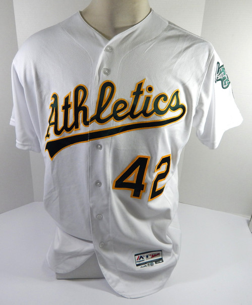 2016 Oakland Athletics Ryan Dull #42 Game Used White Jersey J Robinson Day 46 6