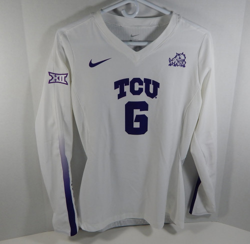 Texas Christian TCU Horn Frogs #6 White Nike Volleyball Game Used Jersey 701