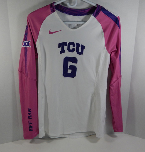 Texas Christian TCU Horn Frogs #6 White Nike Volleyball Game Used Jersey 695