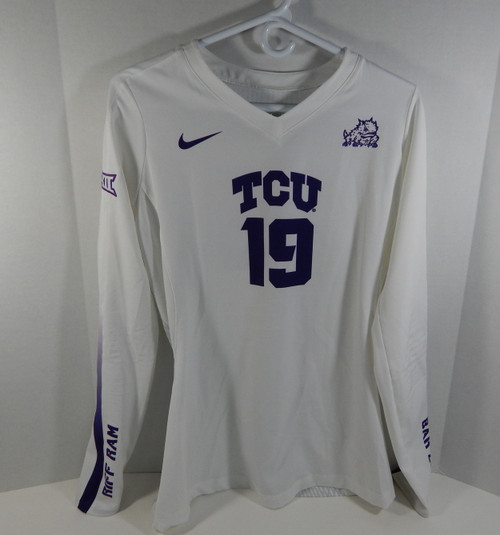 Texas Christian Uni TCU Horn Frogs #19 White Nike Volleyball Game Used Jersey 43