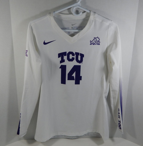 Texas Christian Uni TCU Horn Frogs #14 White Nike Volleyball Game Used Jersey 51