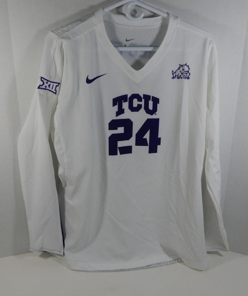 Texas Christian Uni TCU Horn Frogs #24 White Nike Volleyball Game Used Jersey 10