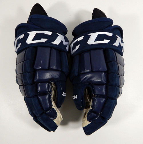 2018-19 Kalamazoo Wings Brandon Anselmini #17 Game Used HG98 Navy Hockey Gloves