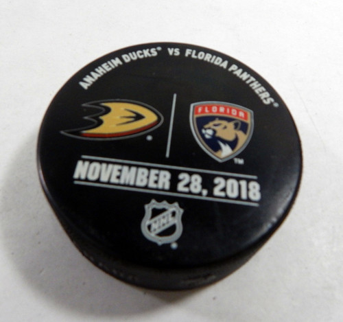 Florida Panthers Vs. Anaheim Ducks Game Used Black Warm Up Puck DP61329