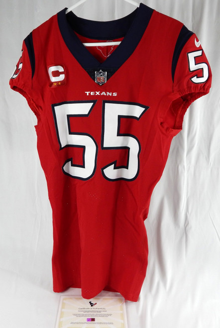 2022 Houston Texans Jerry Hughes #55 Game Issued Red Jersey Captain Patch 40 957