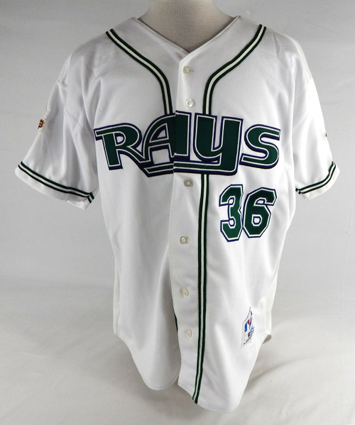 2001 Tampa Bay Devil Rays Tony Fiore #36 Game Used White Jersey 100 Season Patch 48 482