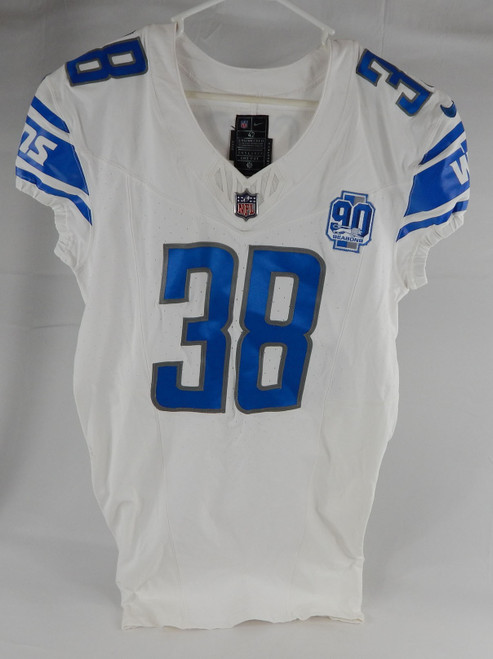 2023 Detroit Lions Justin Jackson #38 Game Issued White Jersey 90th Patch 42 999