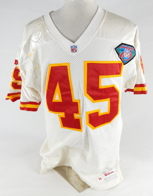 1994 Kansas City Chiefs #45 Game Issued White Jersey 75th Patch 46 098