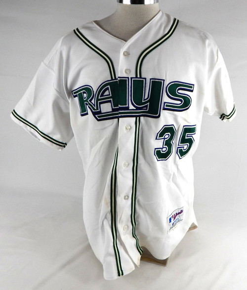 2002 Tampa Bay Devil Rays Milt May #35 Game Used White Jersey 48 478