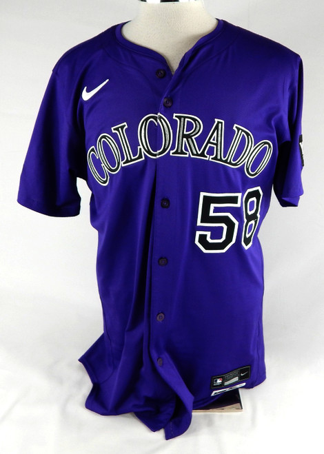 2025 Colorado Rockies Lucas Gilbreath #58 Game Issued P Used Purple Jersey 44 2