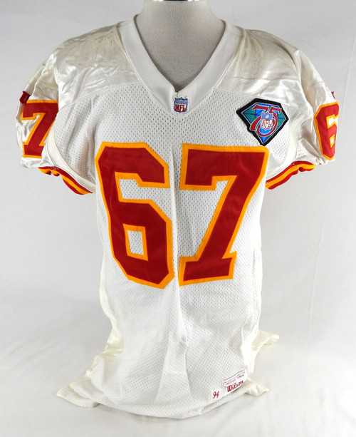 1994 Kansas City Chiefs Tom Neville #67 Game Issued White Jersey 75th Patch 48 3