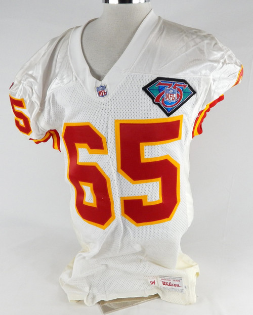 1994 Kansas City Chiefs #65 Game Issued White Jersey 75th Patch 46 091
