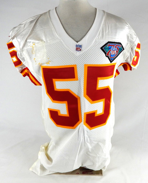 1994 Kansas City Chiefs Woolfork #55 Game Issued White Jersey 75th Patch 46 082