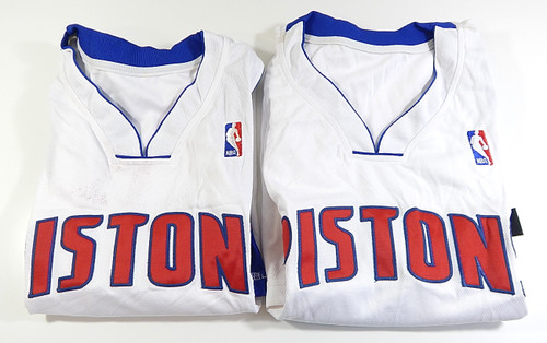 Lot of (2) 2004-05 Detroit Pistons Reebok Team Issued Blank Jerseys Stains 50 54