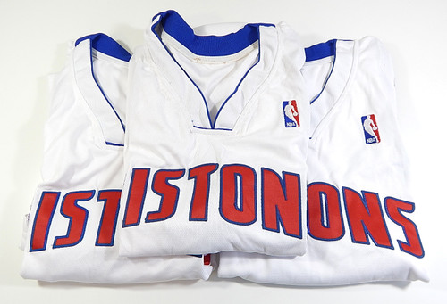 Lot of (3) 2004-05 Detroit Pistons Reebok Team Issued Blank Jerseys Stains 52 54