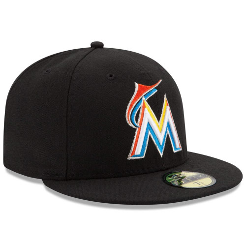 Miami Marlins New Era 59Fifty 5950 Baseball Hat Cap Black New Fitted Size 6 5/8