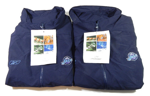 Lot of (2) Utah Jazz Reebok Jammin Team Issued Warm Up Jackets Navy Blue L XL