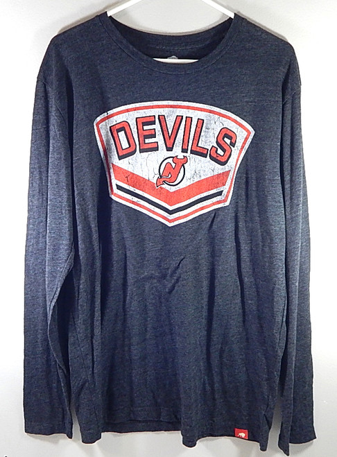 New Jersey Devils Distressed Retro Script Logo Sportique LS Shirt Heather XL