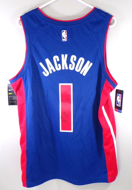 Reggie Jackson Signed Detroit Pistons Nike Basketball Jersey Blue Auto Autograph
