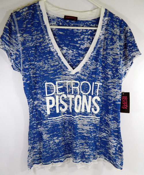 Women's Detroit Pistons Blue & White V-Neck Shirt Size XL