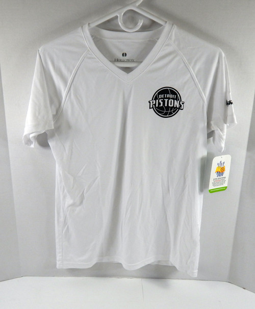 Ladies Detroit Pistons Authentic White V-Neck Shirt Drifit Holloway NWT M 370S