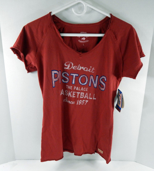 Ladies Detroit Pistons Authentic Red Boatneck Shirt The Palace Sportiqe NWT L 3S