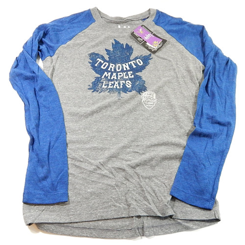 Toronto Maple Leafs Retro Logo Touch LS Ladies Shirt Gray Blue New Medium