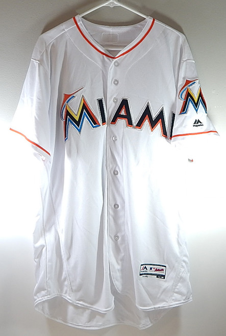 Miami Marlins Majestic Flex Base MLB Team Issued Baseball Jersey White Size 46