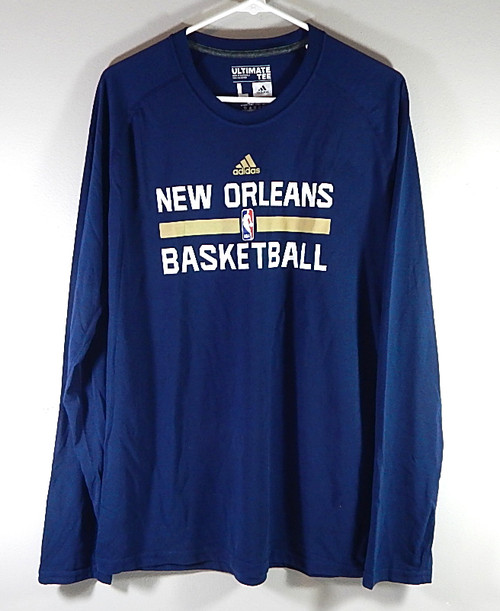 New Orleans Pelicans Adidas Team Issued Warm Up LS Tee Shirt Navy Medium