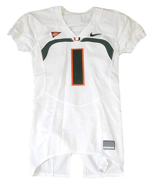 University of Miami #1 ACC Nike Team Issued Football Jersey White Size 40 +4"