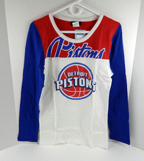 Ladies Detroit Pistons Auth White Longsleeve Crew Shirt 5th & Ocean NWT S 148S