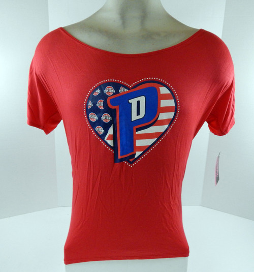 Womens Detroit Pistons Auth Red Shoulder T Shirt Heart Simply Sporty NWT M 11S