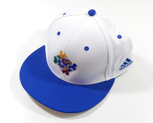 Kansas City Jayhawks Autism Ribbon Adidas Team Issued Hat White Blue Size 8