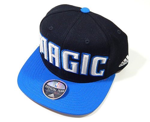 Orlando Magic Adidas Team Issued Script Flat Brim Logo Snapback Hat Black