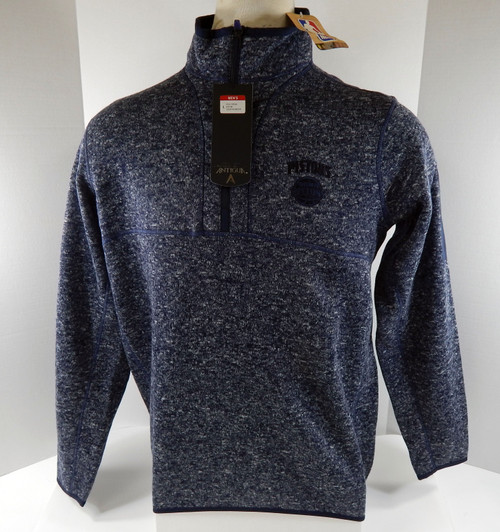 Mens Detroit Pistons Auth Navy Quarter Zip Pullover Shirt Fortune Antigua L 52S