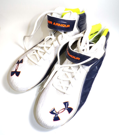 2012 Auburn Tigers Team Issued Under Armour Football Cleats Size 17 White/Blue