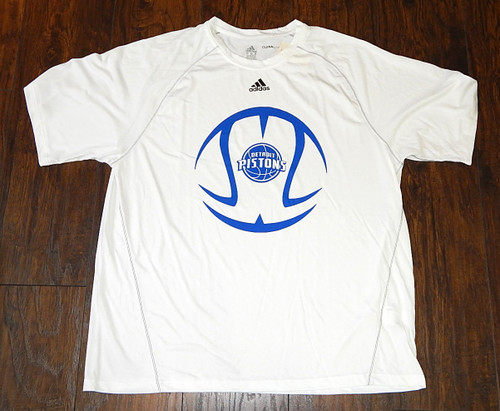 Detroit Pistons Ball Logo Adidas Climalite Moisture Wicking Shirt White New L
