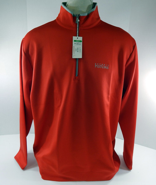 Mens Detroit Pistons Auth Red Quarter Zip Pullover Shirt Antigua 2XL 38S